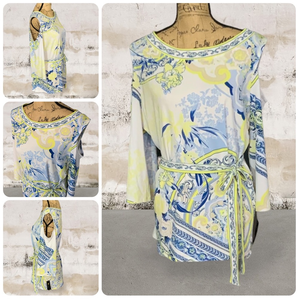 NWT JM Collection Medallion Cold Shoulder Blouse Size Large